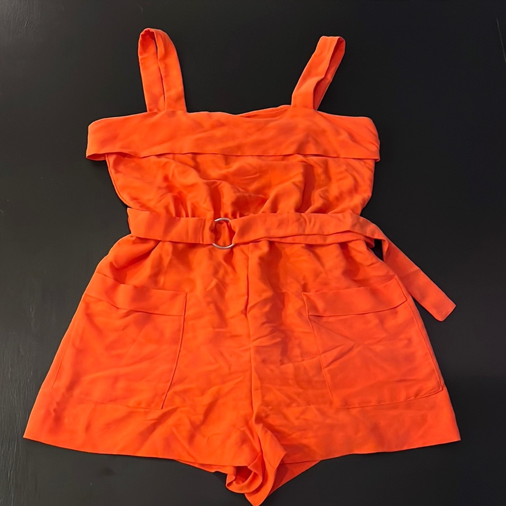 H&M orange romper with belt and slightly adjustable straps